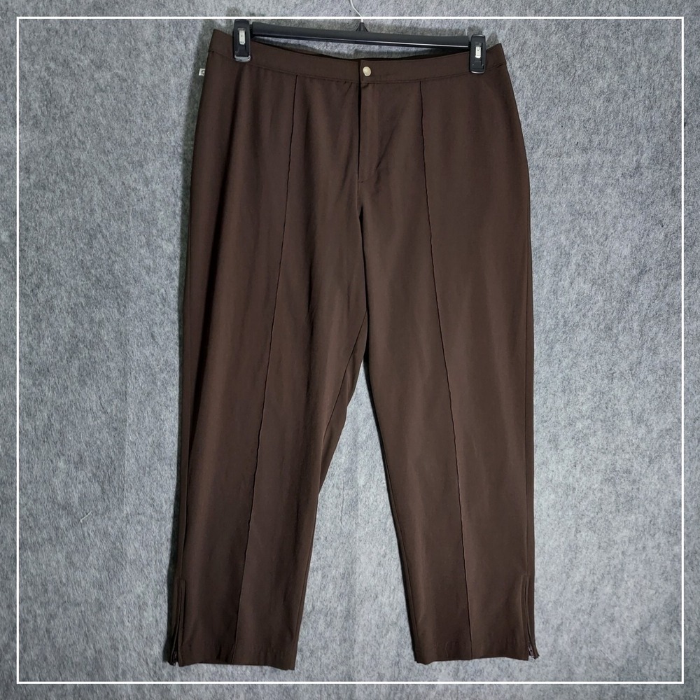 Zenergy Chicos Pants Women 3 XL Brown Metro Ankle Zip Stretch Trousers Quick Dry